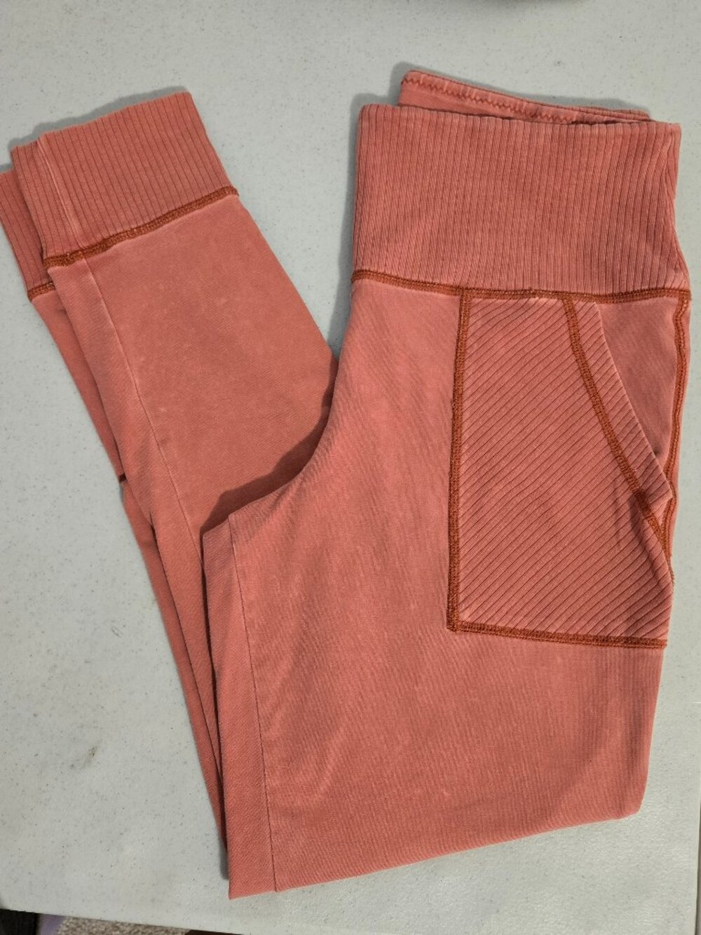 Aerie Burnt Orange Chill Play Move Jogger Leggings Large ribbed waist pockets